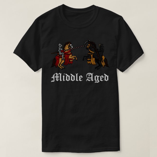 Mitten Åldras med Jousting Medieval Knight Mitten  T Shirt (Design framsida)