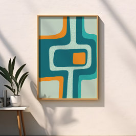 Mitten av seklet Funky Abstrakt Aqua, Orange, Teal Poster