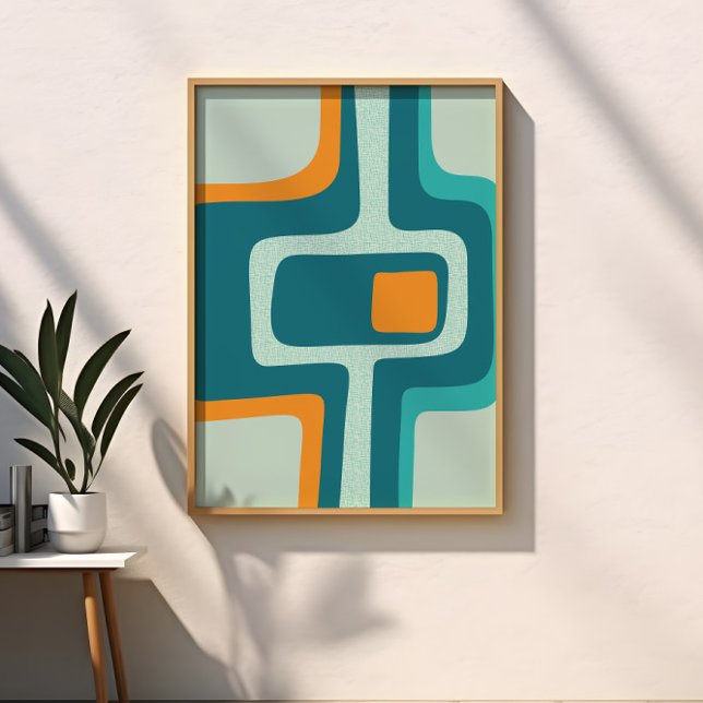 Mitten av seklet Funky Abstrakt Aqua, Orange, Teal Poster (Skapare uppladdad)
