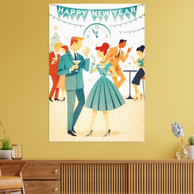 Mitten av seklet Gott nytt år Martini-dansen Canvastryck (Insitu (Vardagsrum))