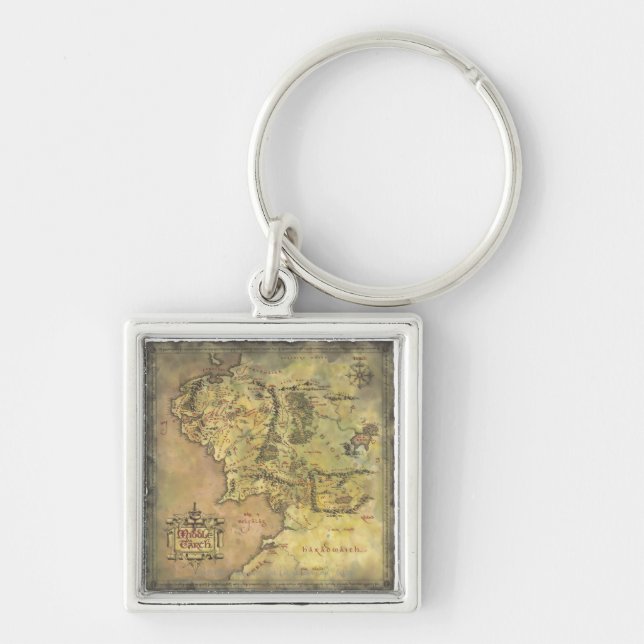 MITTEN EARTH™ Karta Fyrkantig Silverfärgad Nyckelring (Framsidan)