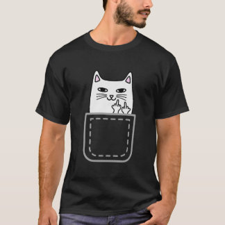 Mitten Finger Cat Pocket Funny Tecknad Cat White P T Shirt