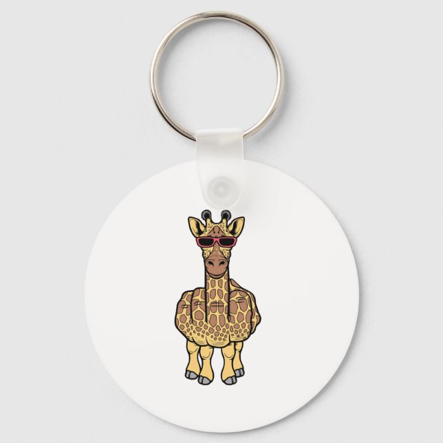 Mitten Finger Giraffe Funny Offensiv Rude Safari Nyckelring (Framsida)