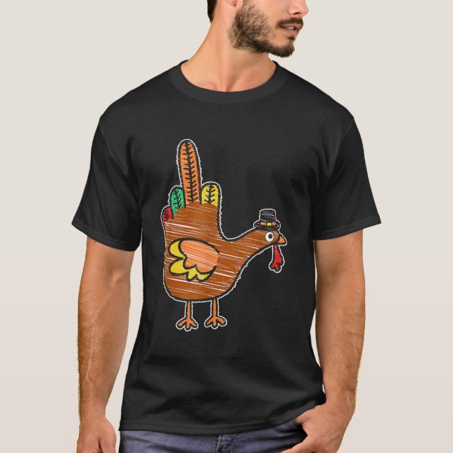 Mitten Finger Thanksgiving Turkiet Kids Bird Drawi T Shirt (Framsida)