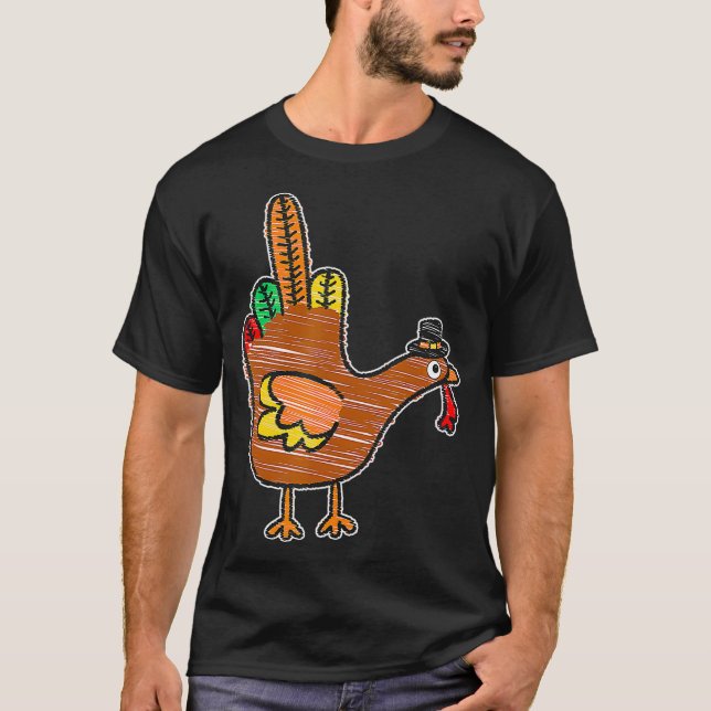 Mitten Finger Thanksgiving Turkiet Kids Bird T Shirt (Framsida)