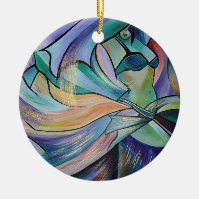 Mitten Östra Belly Dancer with Pastel Veils Julgransprydnad Keramik (Framsidan)