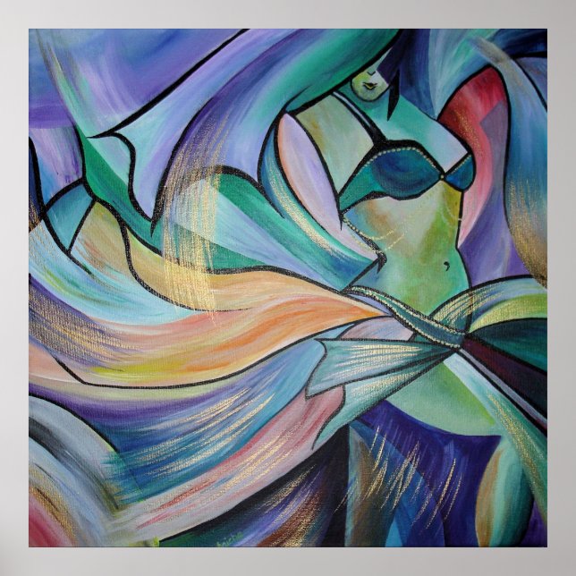 Mitten Östra Belly Dancer with Pastel Veils Poster (Framsidan)