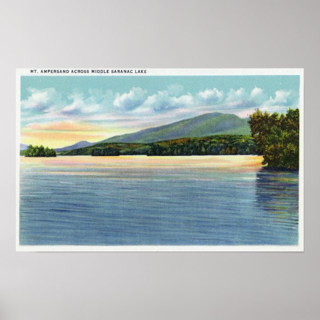 Mitten Saranac Sjö View of Mount Ampersand Poster (Framsidan)