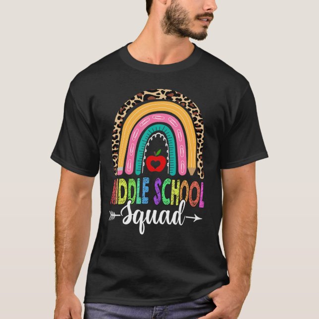 Mitten School Squad Rainbow Leopard Teacher Back T Shirt (Framsida)