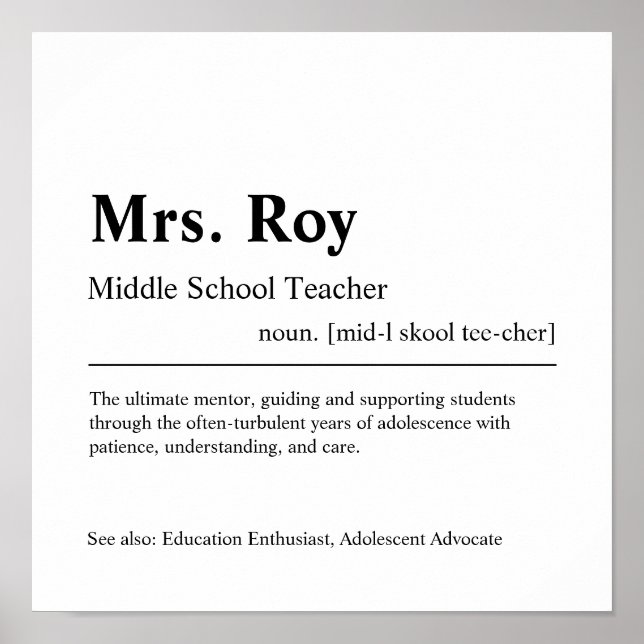 Mitten School Teacher Personlig Gift Poster (Framsidan)