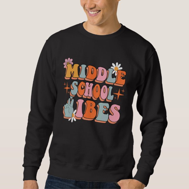 Mitten School Vibes Groovy Retro Flowers Lärare 1 Lång Ärmad Tröja (Framsida)