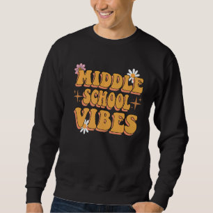 Mitten School Vibes Groovy Retro Flowers Lärare Lång Ärmad Tröja