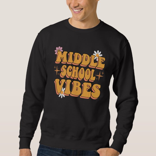 Mitten School Vibes Groovy Retro Flowers Lärare Lång Ärmad Tröja (Framsida)