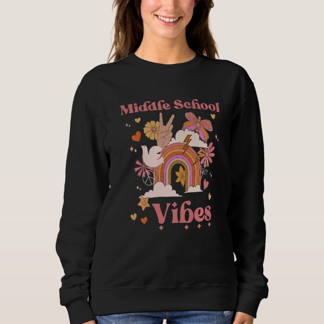 Mitten School Vibes Groovy Retro Girl Boho Rainbow T Shirt (Framsida)