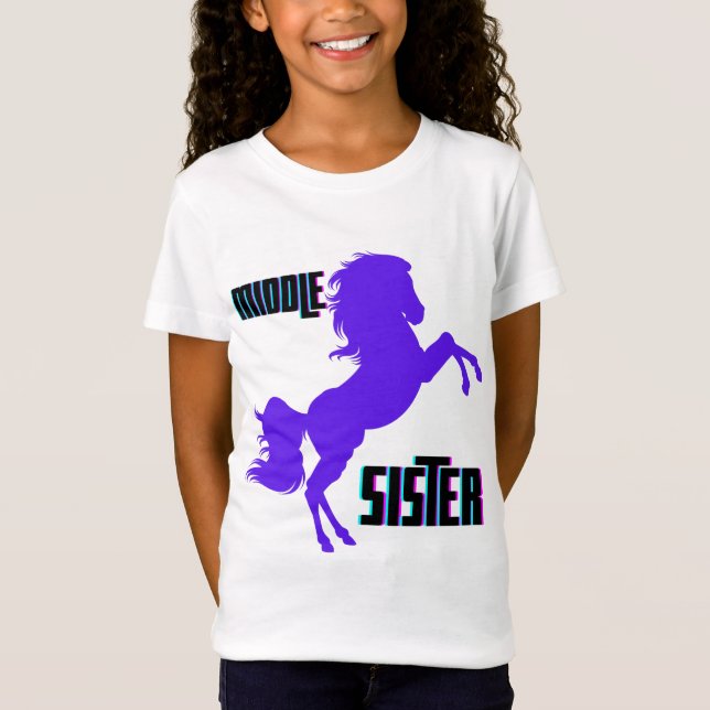 Mitten Sister Lila Pony Rearing T Shirt (Framsida)