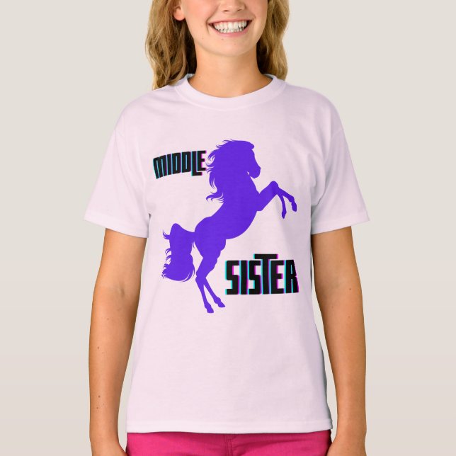 Mitten Sister Lila Pony Rearing T Shirt (Framsida)