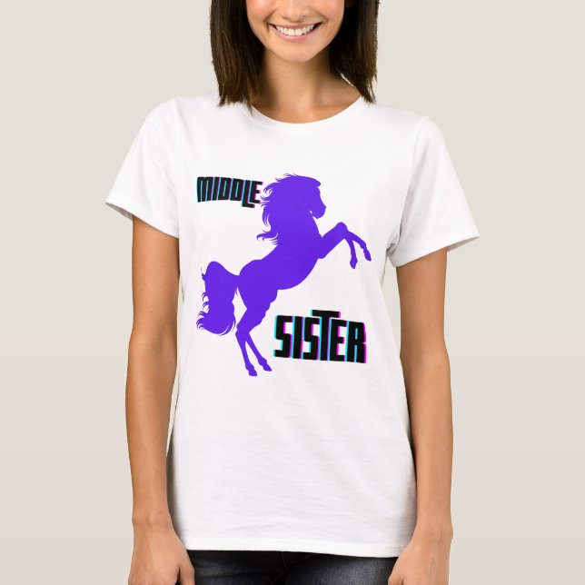 Mitten Sister Lila Pony Rearing T Shirt (Framsida)