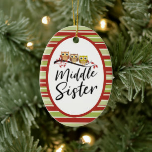 Mitten Sister tre Uggla Matchande syster Julgransprydnad Keramik