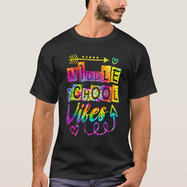Mitten skola Vibes Back to school Tie Dye Teacher T Shirt (Framsida)