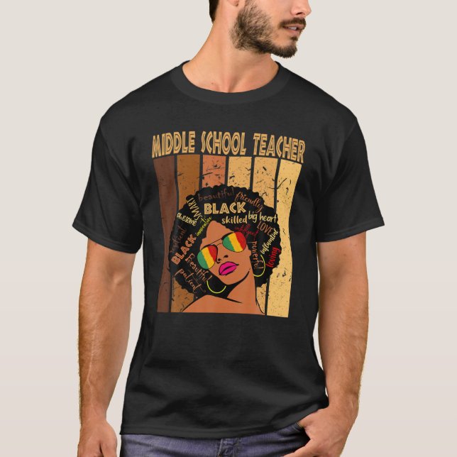 Mitten skollärare Afro African Black History M T Shirt (Framsida)