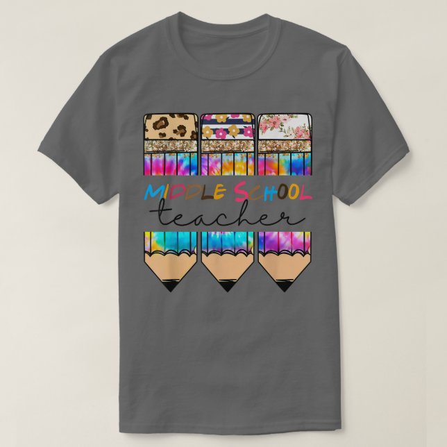 Mitten skollärare Leopard Tie Dye Pencil Tillbaka T Shirt (Design framsida)
