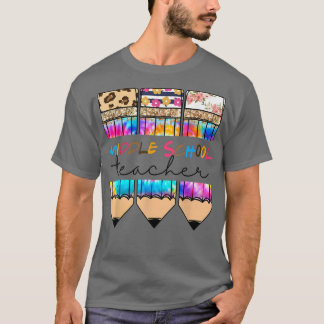 Mitten skollärare Leopard Tie Dye Pencil Tillbaka T Shirt