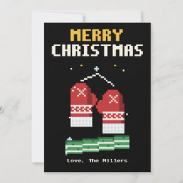 Mittens Pixel Art Christmas Card Julkort