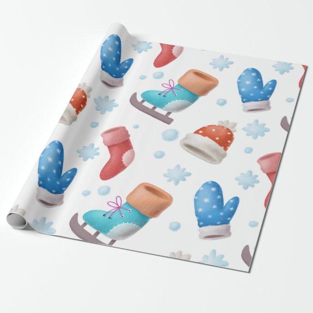 Mittens, Skates och Hat Helgdag Papprare Presentpapper (Utrullad)