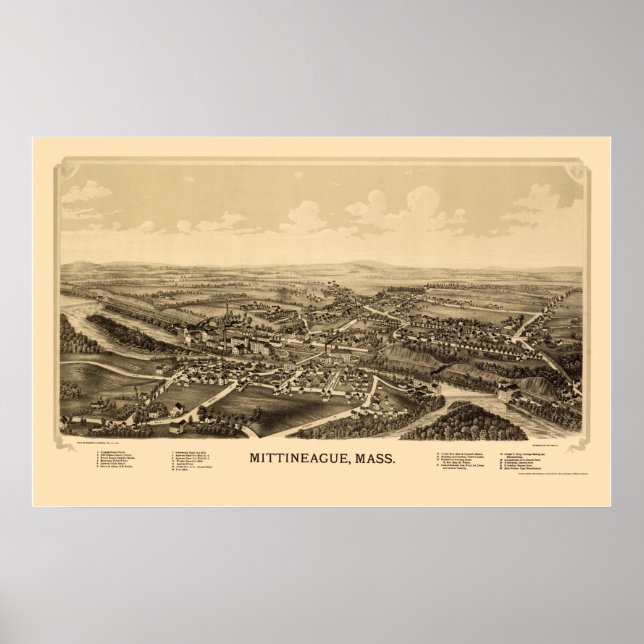 Mittineague, MORSA Panoramic Karta - 1889 Poster (Framsidan)