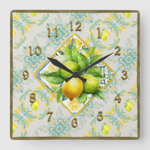 Mittlås för Amalfi Tile Lemons Wall Clock Fyrkantig Klocka