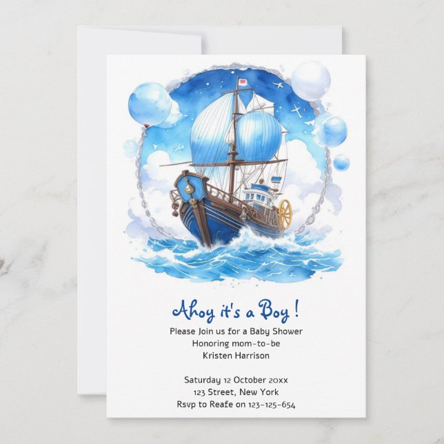 Mittlig resa: Nautical Boy Baby Shower Inbjudningar (Framsida)