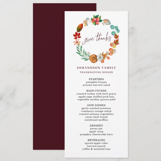 MITTMENYN FÖR THANKSGIVING AV BREATH-MIDDON I ÖPPU MENY (Fram/baksida)