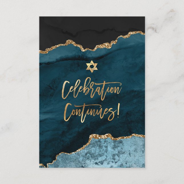 ✡ Mitzvah Firande! Vattenfärg Agate Teal Blue Tilläggskort (Framsida)