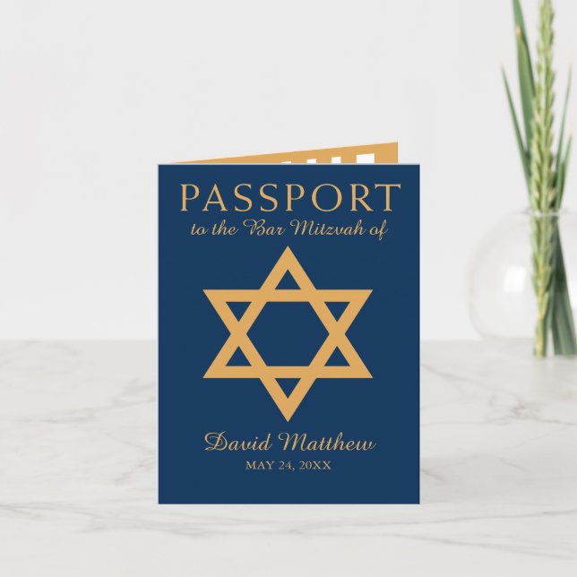 Mitzvah för blått- och gulddavidsstjärnapub pass inbjudan (Framsida)