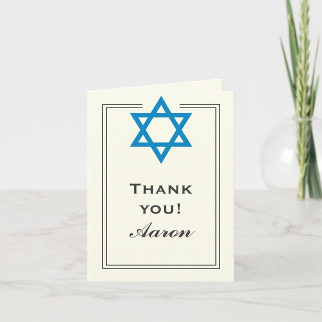 Mitzvah för blåttdavidsstjärnapub tack kort (Framsida)