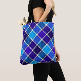 Mixad blå Tartan Tote Bag Tygkasse