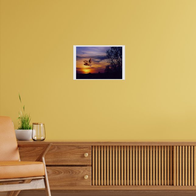 Mixad Media Art Sunset Uggla Poster (Vardagsrum 2)