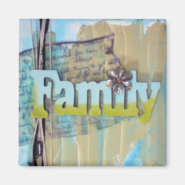 Mixad Media Blue Grönt Family Art Magnet (Framsidan)