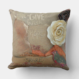 Mixade mediekonst som säger Kärlek Ge Hope Kudde