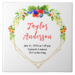 Mixed Berries Baby Birth Stats Kakelplatta<br><div class="desc">This fun and whimsical tile features watercolor blueberries, strawberries, redberries and foliage on a gold geometric frame. The text combines handwritten script and serif fonts for a stylish and modern look. It can be personalized with your baby's birth stats, such as name, size, date and time of birth, or if...</div>