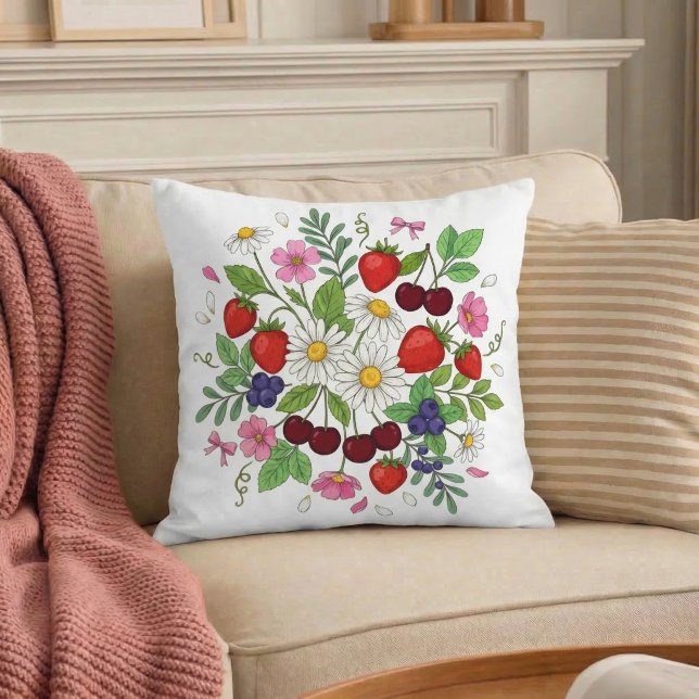 Mixed Berry Floral Throw Pillow Kudde (Skapare uppladdad)