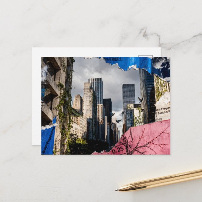 Mixed media Architecture Collage Vykort (Fram/Back In Situ)