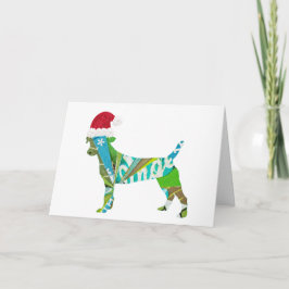 Mixed media collage art DOG PUPPY in Santa Hat Helgkort