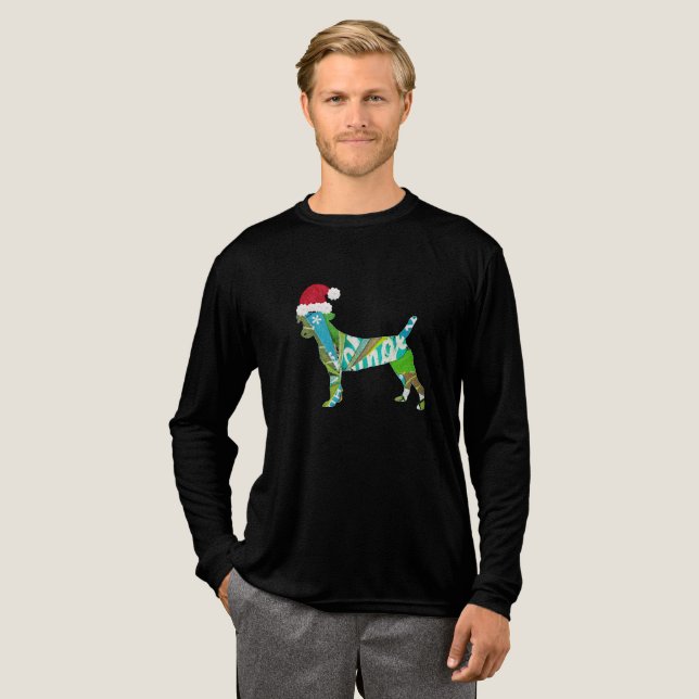 Mixed media collage art DOG PUPPY in Santa Hat T Shirt (Hel framsida)