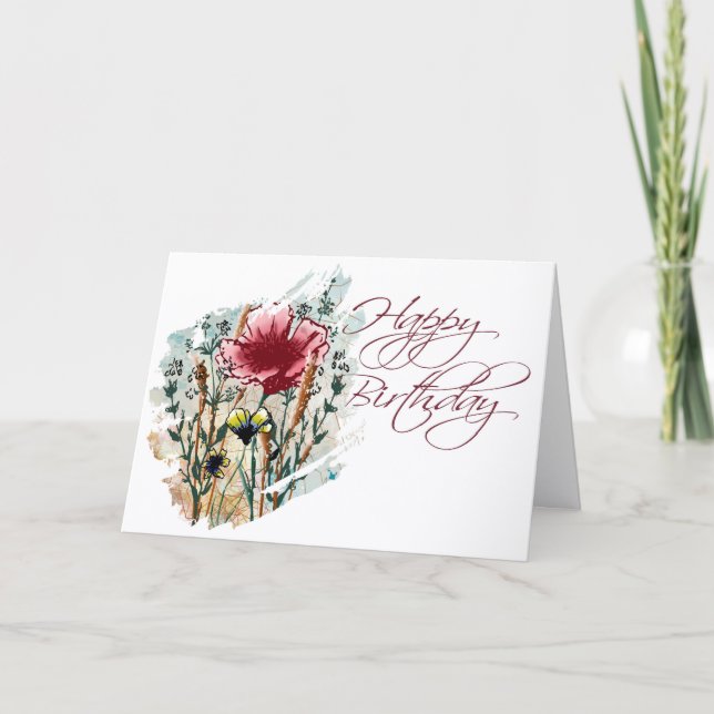 Mixed Media Wildflower Birthday Card Kort (Framsida)