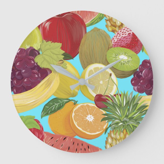 Mixed Tropical Fruit Illustration Pattern Stor Klocka (Framsida)