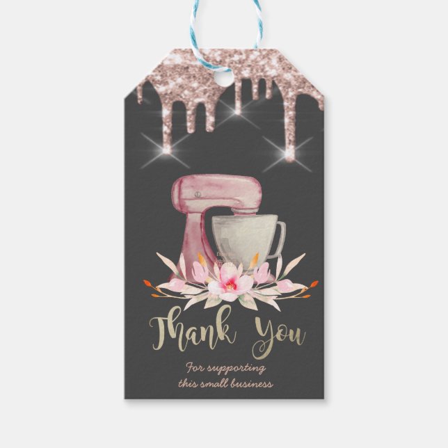 Mixer Blommor Rose Gold Drips Bakery Presentetikett (Framsidan)