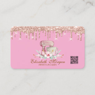 Mixer Blommor Rose Guld Dropar QR Kod Rosa Visitkort