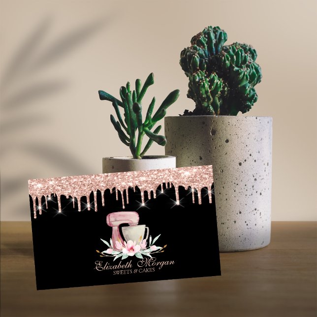 Mixer Blommor Rose Guld Dropar Svart Din Logotyp Visitkort (Skapare uppladdad)