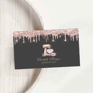 Mixer Flower Hearts Rose Gold Drips Bakery Visitkort